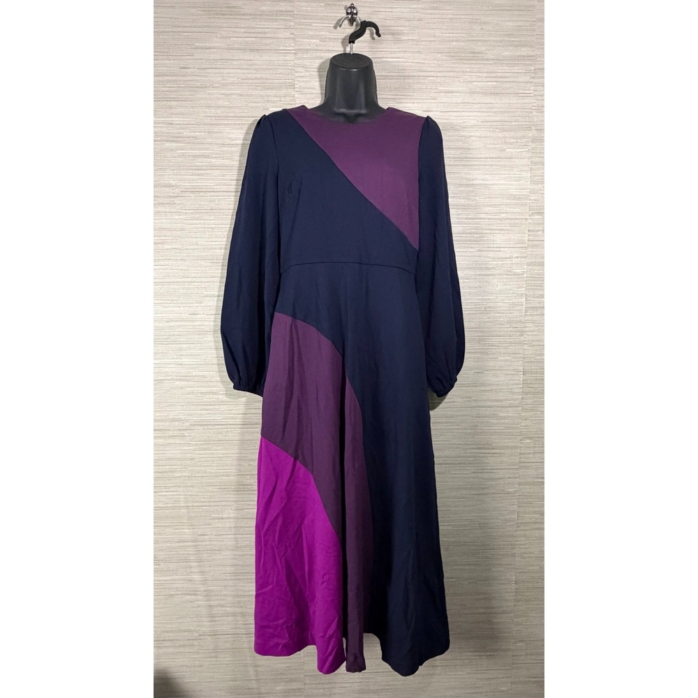 Boden Ponte Colorblock Midi Dress Women 6P Multi Purple Navy Long Sleeve NWT